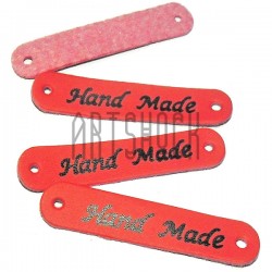 Набор декоративных бирок (нашивок, лейбл) "Hand Made" красных под кожу, 5 x 1 см., 4 штуки, REGINA