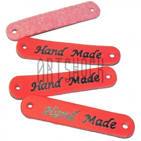 Набор декоративных бирок (нашивок, лейбл) "Hand Made" красных под кожу, 5 x 1 см., 4 штуки, REGINA