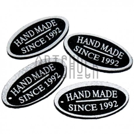 Набор декоративных бирок (нашивок, лейбл) "Hand Made" черных под кожу, 3.5 x 1.8 см., 4 штуки, REGINA