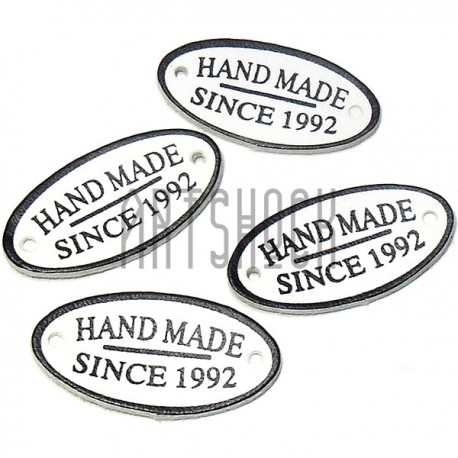 Набор декоративных бирок (нашивок, лейбл) "Hand Made" белых под кожу, 3.5 x 1.8 см., 4 штуки, REGINA