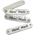 Набор декоративных бирок (нашивок, лейбл) "Hand Made" серебряных под кожу, 5 x 1 см., 4 штуки, REGINA