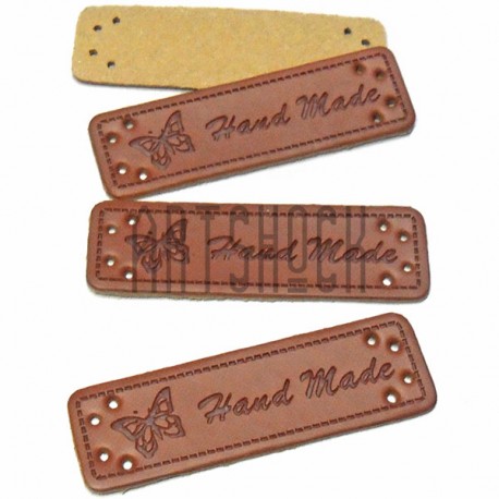 Набор декоративных бирок (нашивок, лейбл) "Hand Made бабочка" под кожу, 5 x 1.5 см., 4 штуки, REGINA
