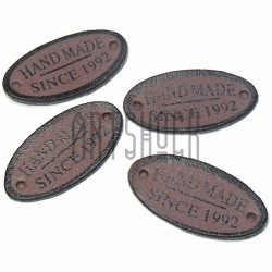 Набор декоративных бирок (нашивок, лейбл) "Hand Made" коричневых под кожу, 3.5 x 1.8 см., 4 штуки, REGINA