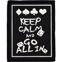 Нашивка - патч для одежды, Keep Calm and Go All In, 7.2 x 9.3 см.