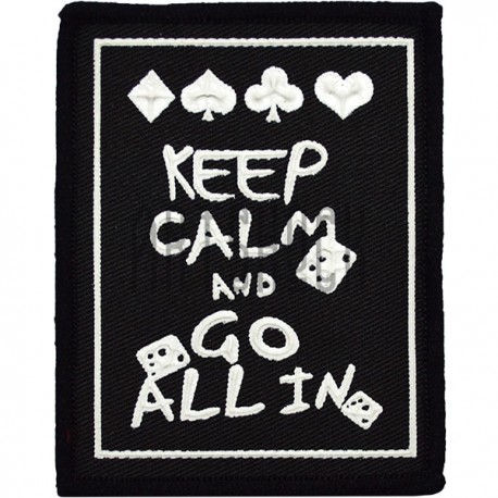 Нашивка - патч для одежды, Keep Calm and Go All In, 7.2 x 9.3 см.