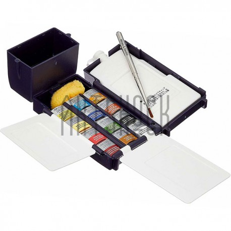 Набор акварельных красок в пластиковом пенале, 12 цветов + кисть, Winsor & Newton