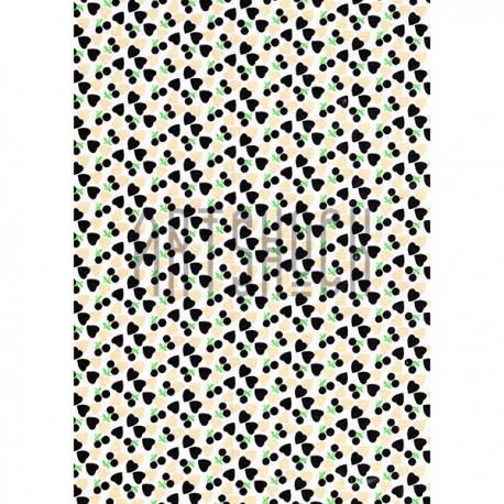 Тканевая бумага на клеевой основе (Fabric Sticker), чёрные сердца на белом фоне, 210 х 295 мм.