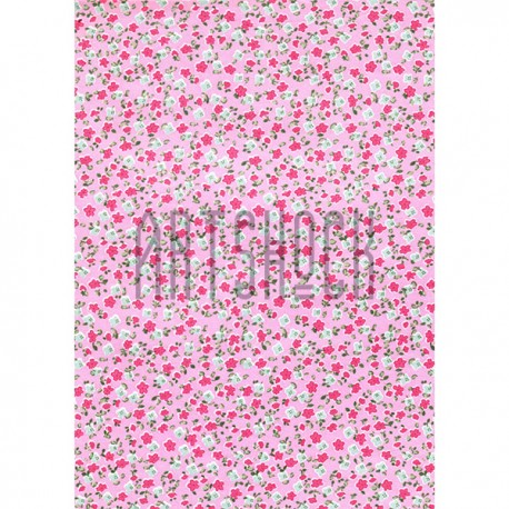 Тканевая бумага на клеевой основе (Fabric Sticker), розовые цветочки на розовом фоне, 210 х 295 мм.