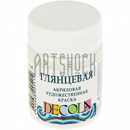 Краска акриловая глянцевая, белила титановые, 50 мл, Decola
