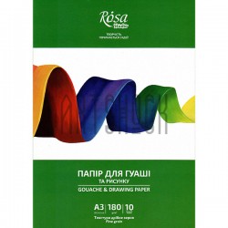 Папка с бумагой для гуаши, А3 29.7 x 42 см, 180 г/м², мелкое зерно, 10 листов, Rosa Studio