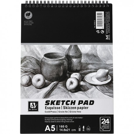 Альбом-скетчбук для эскизов, A5 14.8 × 21 см, 160 г/м², 24 листа, Art Nation
