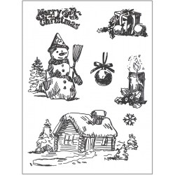 Силиконовые штампы для скрапбукинга «Рождественский уют: Снеговик и зимний домик», 15 × 20 см