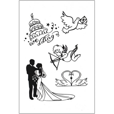 Силиконовые штампы для скрапбукинга «Wedding: жених и невеста, торт и лебеди», 10 × 15 см