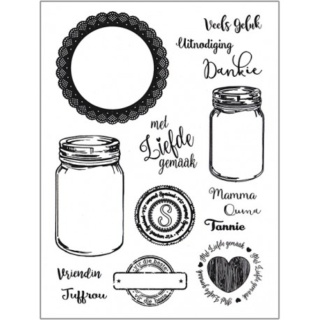 Силиконовые штампы для скрапбукинга «Mason Jar: банки, кружевная рамка и надписи для открыток», 15 × 20 см