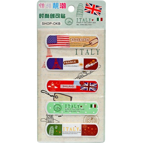Пластырь детский с рисунком «Italy, England, France, America», набор 5 шт.