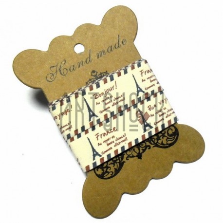 Лента декоративная хлопковая с принтом, "France Bon voyage", ширина 21 мм., длина 1.5 м., Hand Made