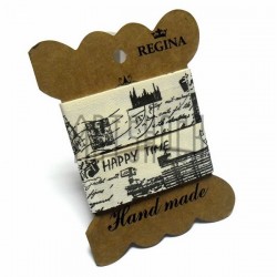 Лента декоративная хлопковая с принтом, "Happy Time", ширина 26 мм., длина 1 м., Hand Made