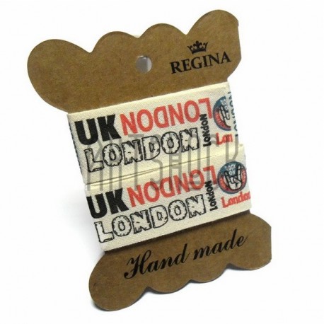 Лента декоративная хлопковая с принтом, "London UK", ширина 26 мм., длина 1 м., Hand Made