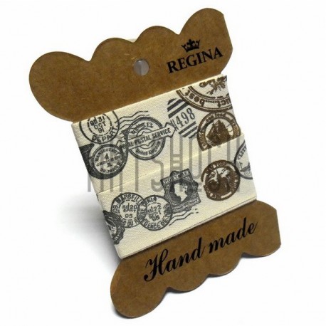 Лента декоративная хлопковая с принтом, "Postage", ширина 26 мм., длина 1 м., Hand Made