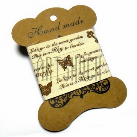 Лента декоративная хлопковая с принтом, "Key to Garden", ширина 15 мм., длина 1.5 м., Hand Made
