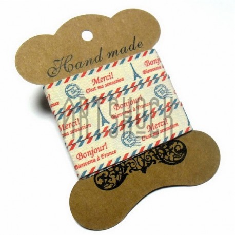 Лента декоративная хлопковая с принтом, "Парижская почта", ширина 15 мм., длина 1.5 м., Hand Made