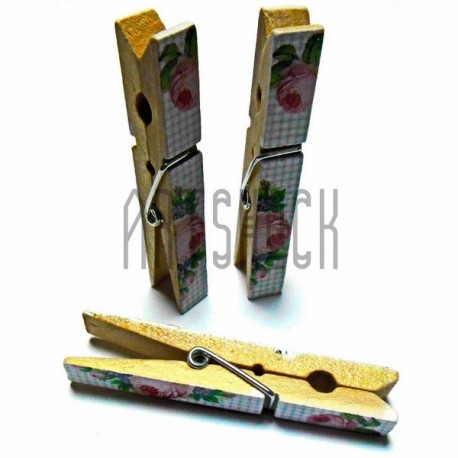 Набор деревянных декоративных прищепок с декупажем, 1 x 7.3 см., 3 штуки, REGINA