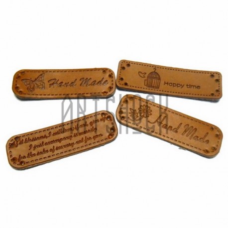 Набор декоративных бирок (нашивок, лейбл, табличек) "Hand Made" под кожу, 4.8 x 1.5 см., 2 штуки, REGINA