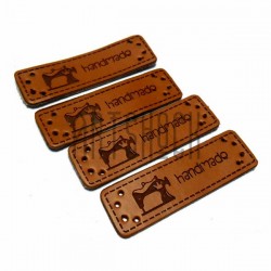 Набор декоративных бирок (нашивок, лейбл) "Hand Made машина швейная" под кожу, 5 x 1.5 см., 4 штуки, REGINA