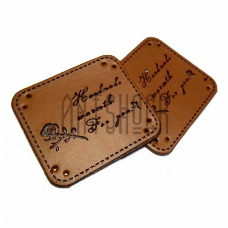 Набор декоративных бирок (нашивок, лейбл) "Hand Made роза" под кожу, 4 x 3.5 см., 2 штуки, REGINA