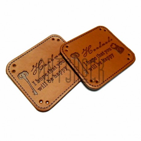 Набор декоративных бирок (нашивок, лейбл) "Hand Made ключ" под кожу, 4 x 3.5 см., 2 штуки, REGINA