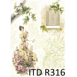 Рисовая карта для декупажа «Дама в саду», 29.7 x 21 см, 20 г/м², ITD Collection