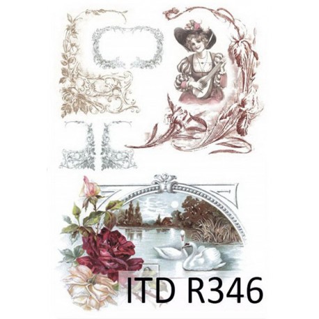 Рисовая карта для декупажа «Рамки и лебеди», 29.7 x 21 см, 20 г/м², ITD Collection