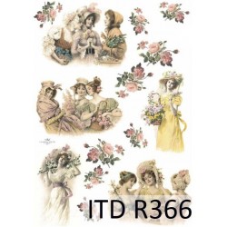 Рисовая карта для декупажа «Барышни и розы», 29.7 x 21 см, 20 г/м², ITD Collection