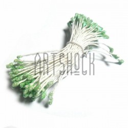 Тычинки для цветов двусторонние с глиттером, салатовые, размер Ø3 - 6 мм., длина 6 см., REGINA