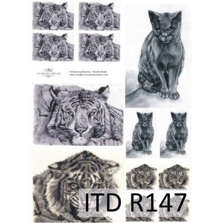 Рисовая карта для декупажа «Кот и тигр», 29.7 x 21 см, 20 г/м², ITD Collection