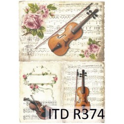 Рисовая карта для декупажа «Ноты, скрипки, розы», 29.7 x 21 см, 20 г/м², ITD Collection
