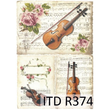 Рисовая карта для декупажа «Ноты, скрипки, розы», 29.7 x 21 см, 20 г/м², ITD Collection