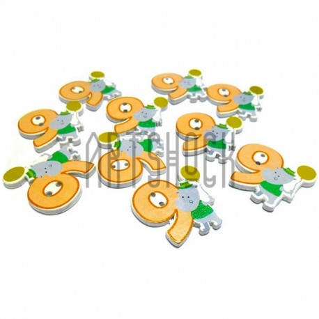 Набор деревянных декоративных пуговиц "Цифра 9", 2.7 x 3 см., 10 штук, REGINA