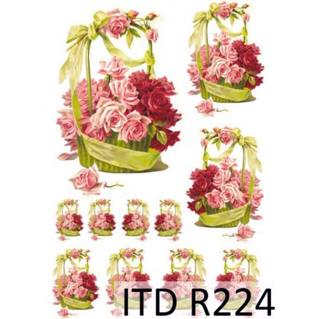 Рисовая карта для декупажа «Корзина с шикарными розами», 29.7 x 21 см, 20 г/м², ITD Collection