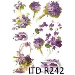 Рисовая карта для декупажа «Фиалки», 29.7 x 21 см, 20 г/м², ITD Collection