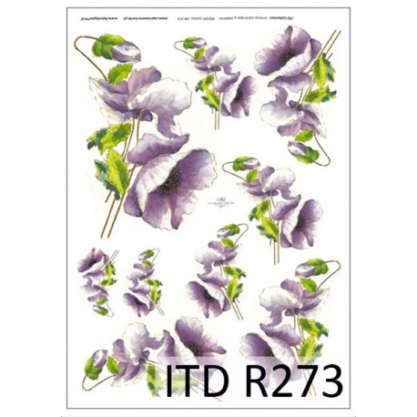 Рисовая карта для декупажа «Фиолетовые маки», 29.7 x 21 см, 20 г/м², ITD Collection