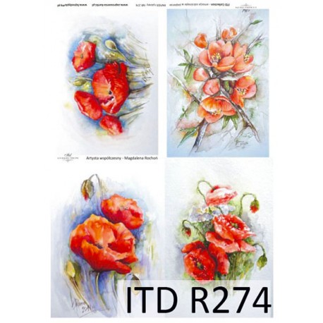 Рисовая карта для декупажа «Красные маки», 29.7 x 21 см, 20 г/м², ITD Collection