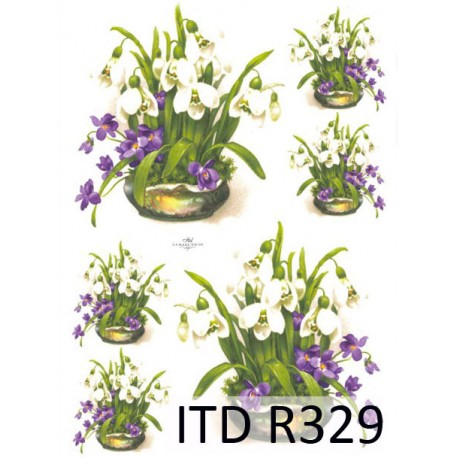 Рисовая карта для декупажа «Подснежники и фиалки», 29.7 x 21 см, 20 г/м², ITD Collection