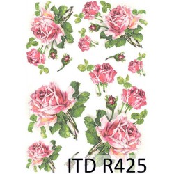 Рисовая карта для декупажа «Розовые розы», 29.7 x 21 см, 20 г/м², ITD Collection