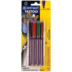 Набор маркеров TATTOO, 4 цвета + трафарет, Centropen