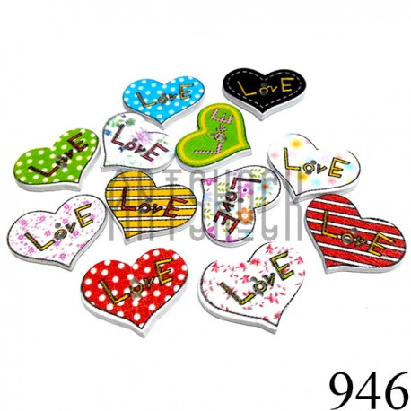 Набор деревянных декоративных пуговиц "Сердце Love", 2.5 x 1.9 см., 12 штук, REGINA | Деревянные декоративные пуговицы купить