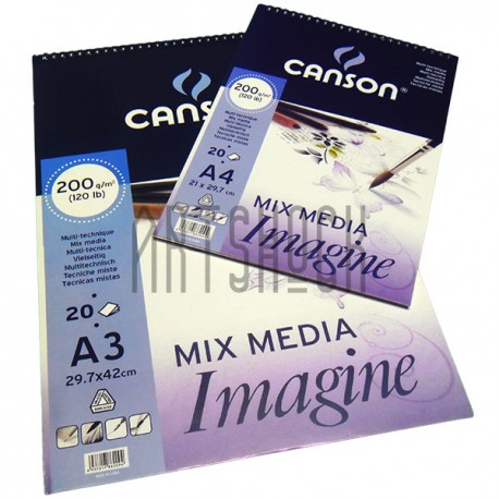 Альбом бумаги для смешанных техник MIX MEDIA Imagine, 297 x 420 мм., 200 гр./м²., 20 листов, Canson | Бумага CANSON для живописи