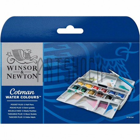 Набор акварельных красок в пластиковом пенале, 12 цветов + кисть, Winsor & Newton
