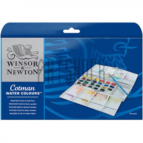 Набор акварельных красок в пластиковом пенале, 24 цвета + кисть, Winsor & Newton
